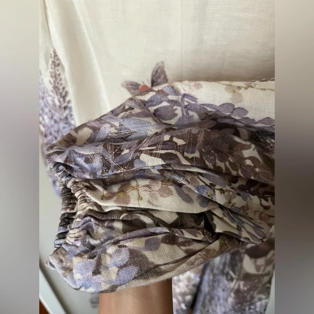 Zimmermann Luminous Butterfly Print Linen Mini Dress Wild Botanica Size 0/US4 - Picture 7 of 8